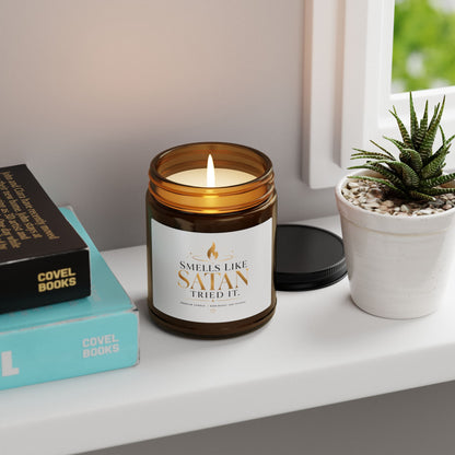 Smells Like Satan Tried It Soy Candle — Amber Jar Scented Candle (Multi-Size)