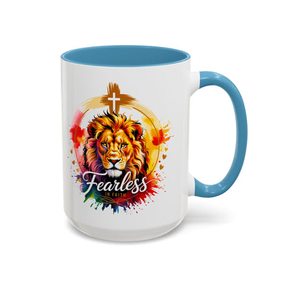 Fearless in Faith Lion Coffee Accent Mug - 11oz & 15oz Inspirational Drinkware