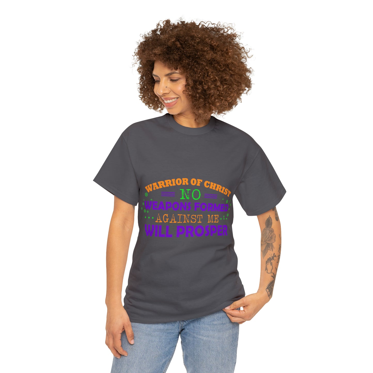 Warrior Of Christ No Weapons Formed Against Me Will Prosper Unisex Heavy Cotton Tee