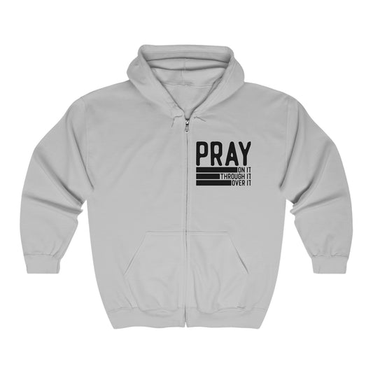 Pray On It Through It Over It Because Adulting Is Hard Without Jesus Unisex Heavy Blend Full Zip Hooded Sweatshirt