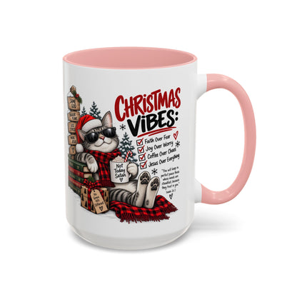 Christmas Vibes: Jesus Over Everything Santa Cat Coffee Mug