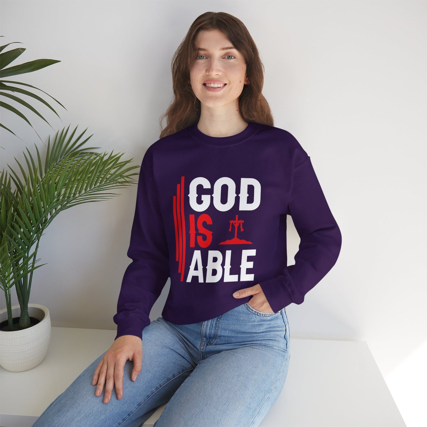 God Is Able  Unisex Heavy Blend™ Crewneck Christian Sweatshirt