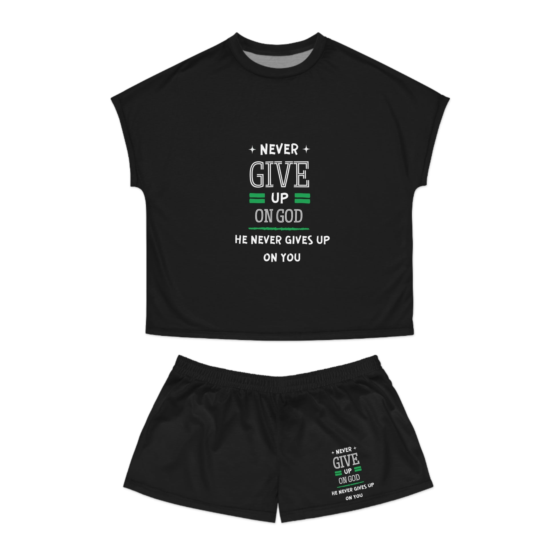 Never Give Up On God He Never Gives Up On You Women's Christian Short Pajama Set Printify