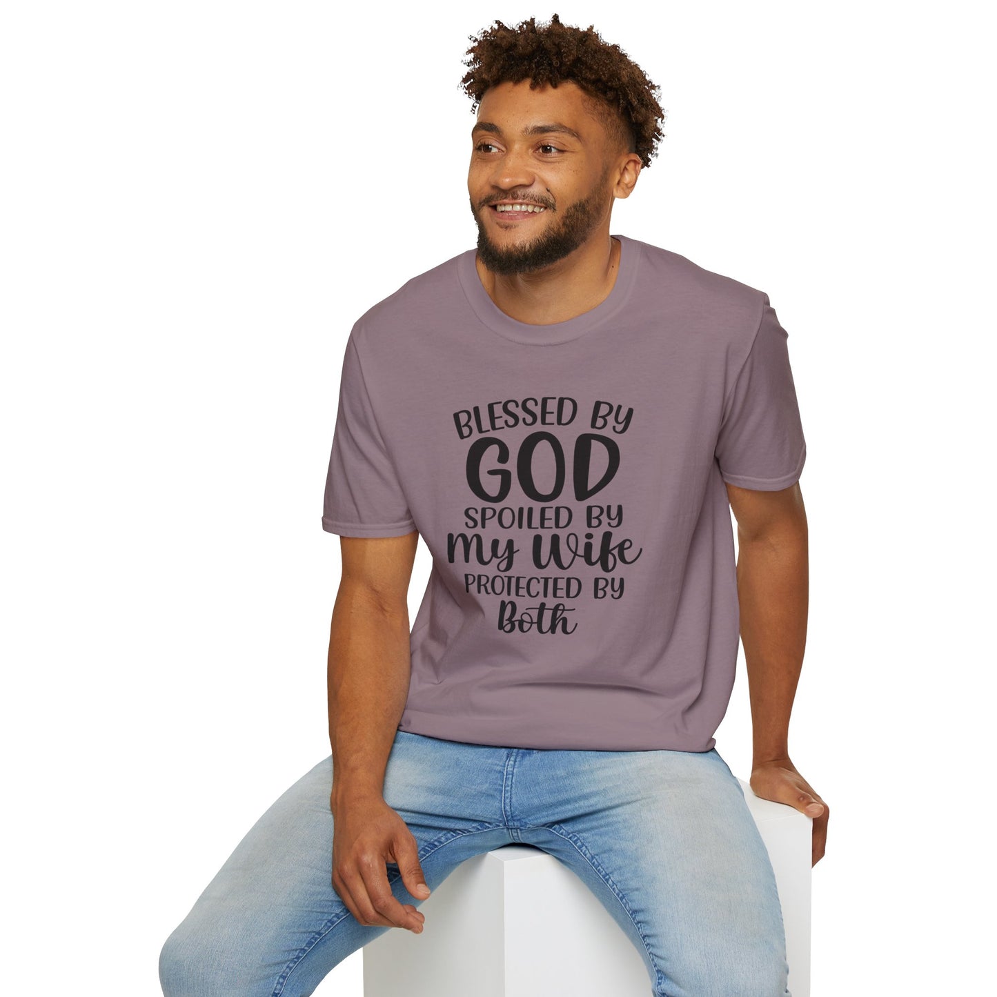 Blessed By God Spoiled By My Wife Protected By Both Men's Christian T-shirt Printify