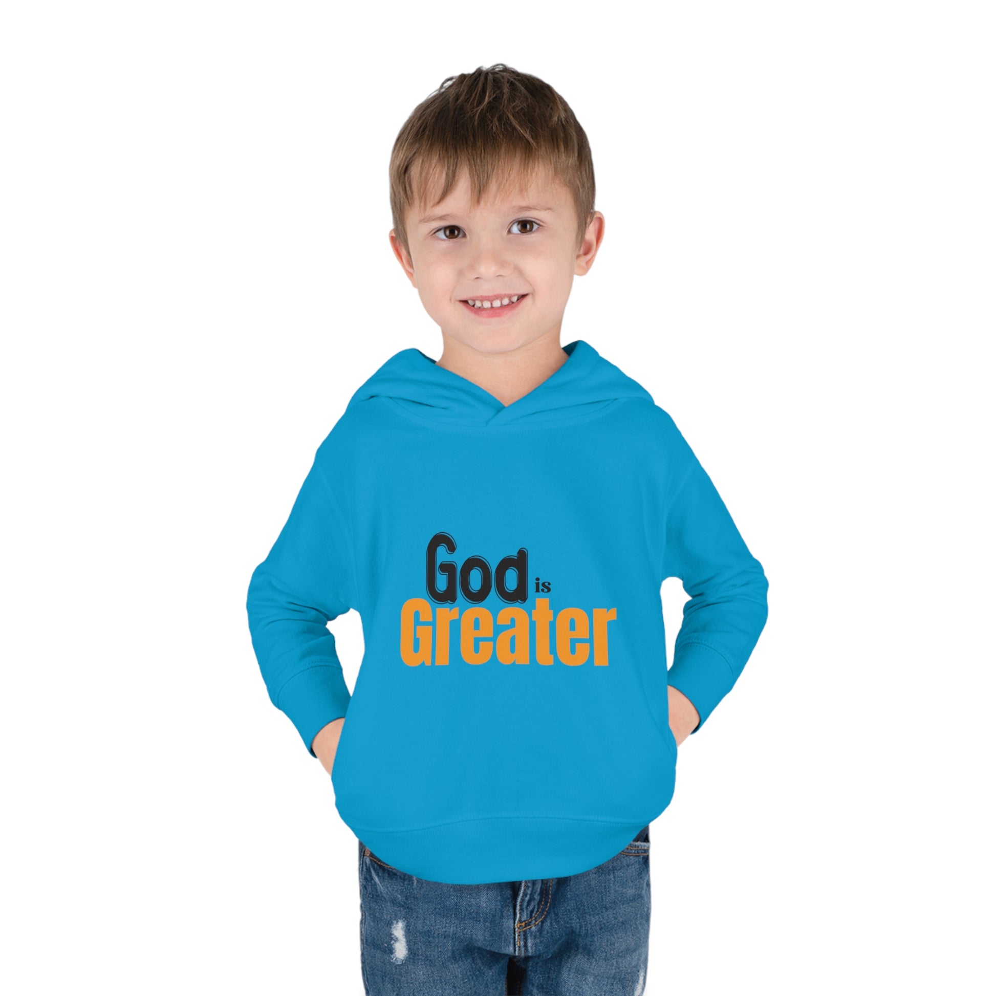 God Is Greater Christian Toddler Pullover Fleece Hoodie Printify