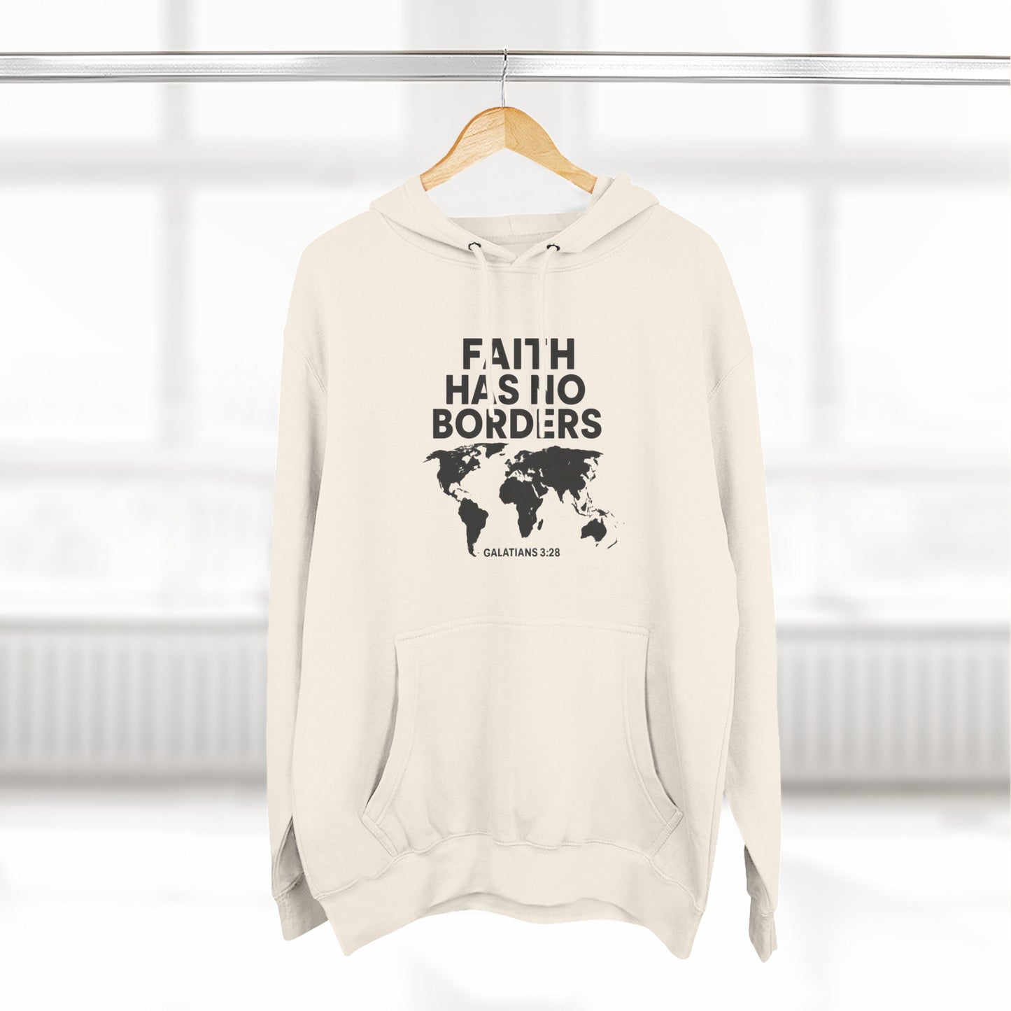 Faith Has No Borders Hoodie, Inspirational Fleece Hoodie for Travel Lovers, Religious Gift, Faith Apparel, Galatians 3:28 - ClaimedbyGodDesigns