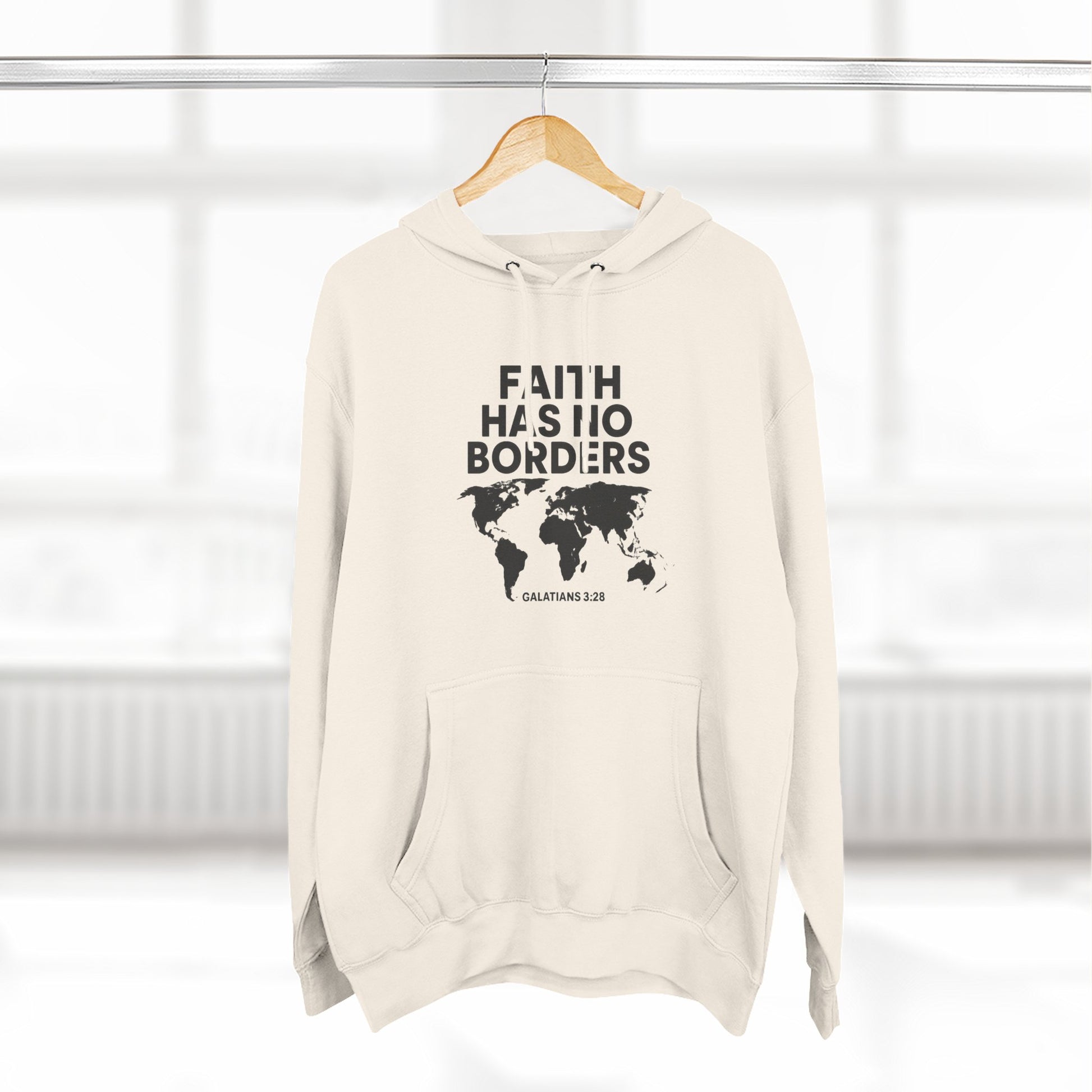 Faith Has No Borders Hoodie, Inspirational Fleece Hoodie for Travel Lovers, Religious Gift, Faith Apparel, Galatians 3:28 - ClaimedbyGodDesigns