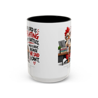 Inspirational Accent Coffee Mug — “The Lord Is Fighting My Battles” Faith Quote (11/15oz)