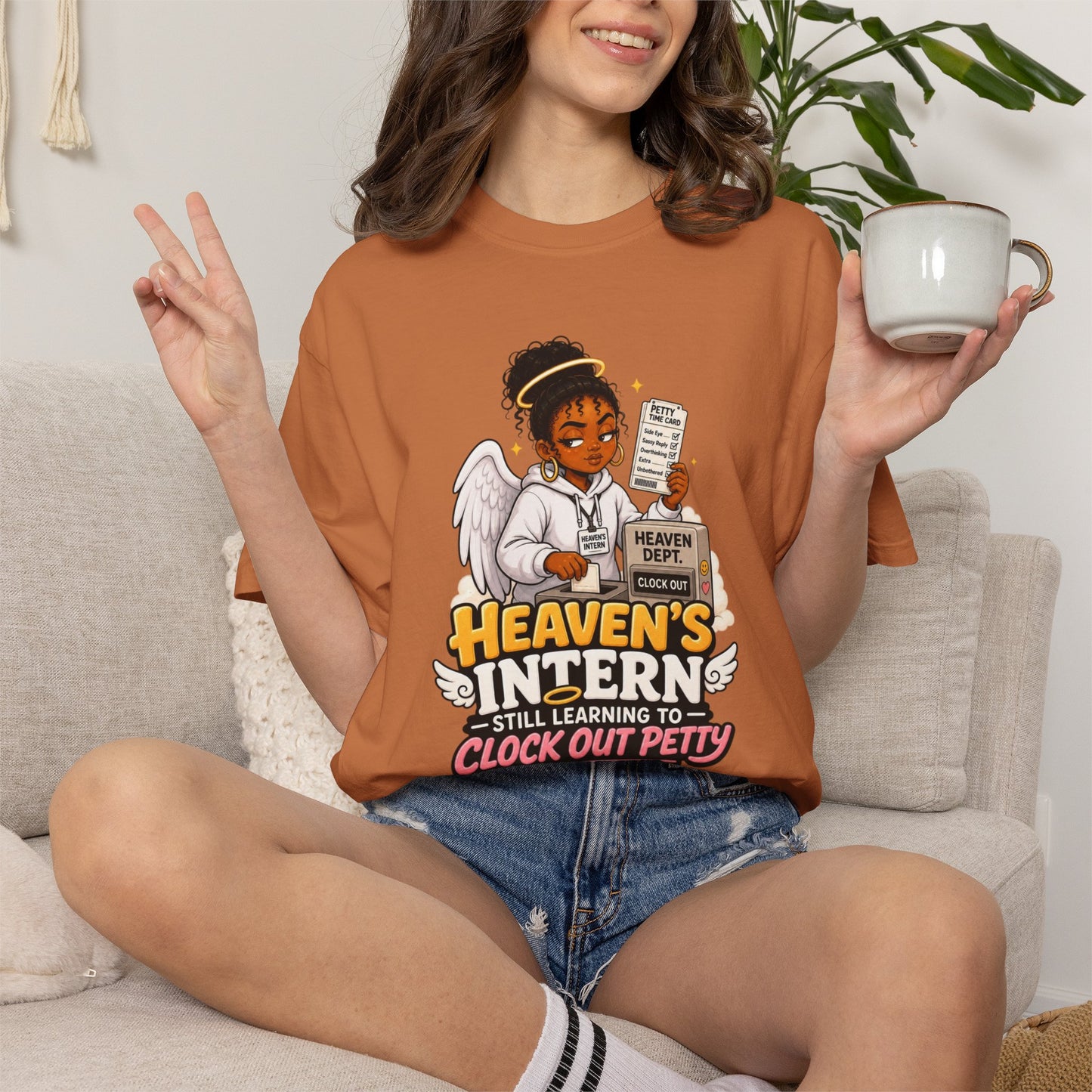 Heaven's Intern T-shirt – Funny Angel Nurse Tee ('Still Learning to Clock Out Petty') - ClaimedbyGodDesigns