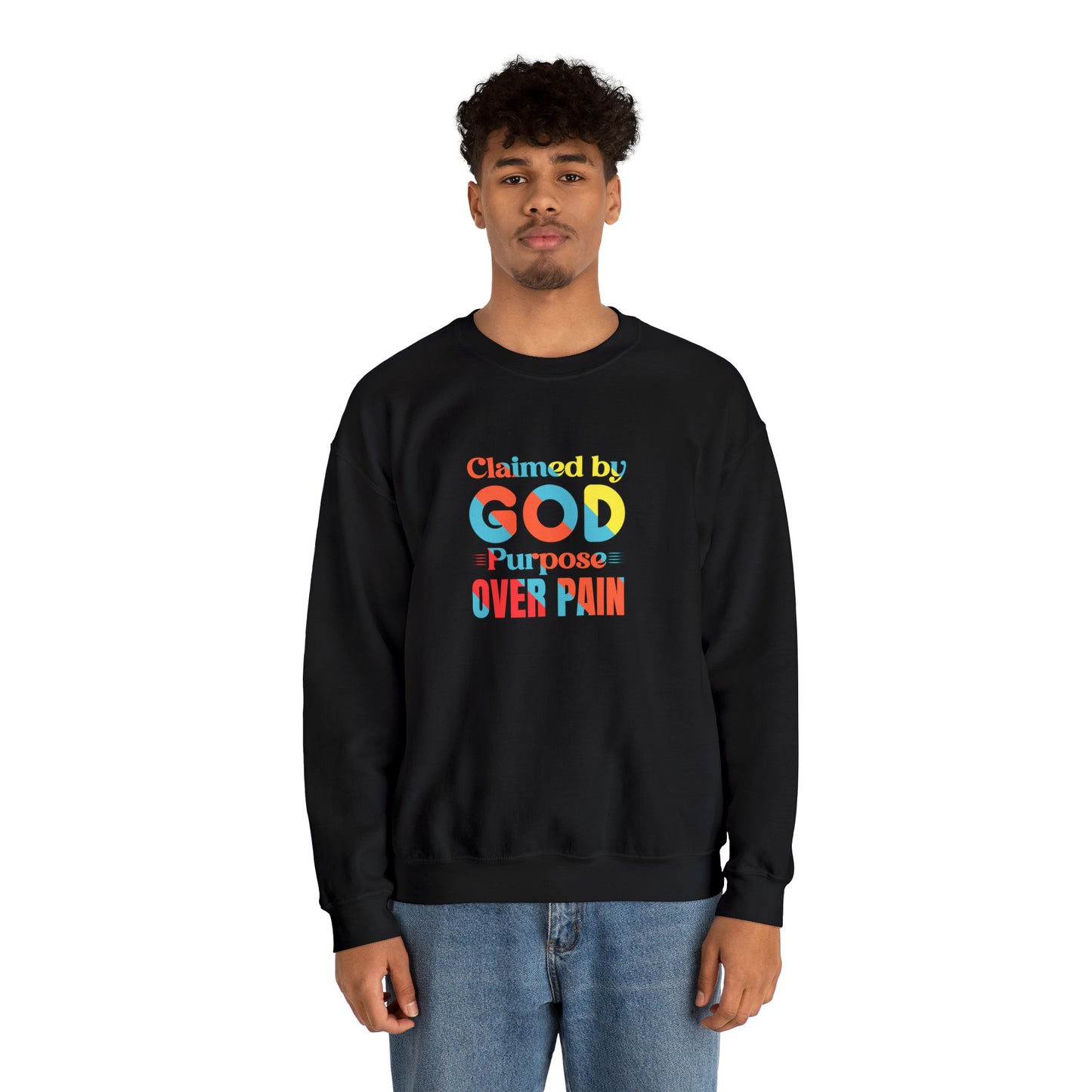 Claimed By God Purpose Over Pain Christian Unisex Heavy Blend™ Crewneck Sweatshirt Printify
