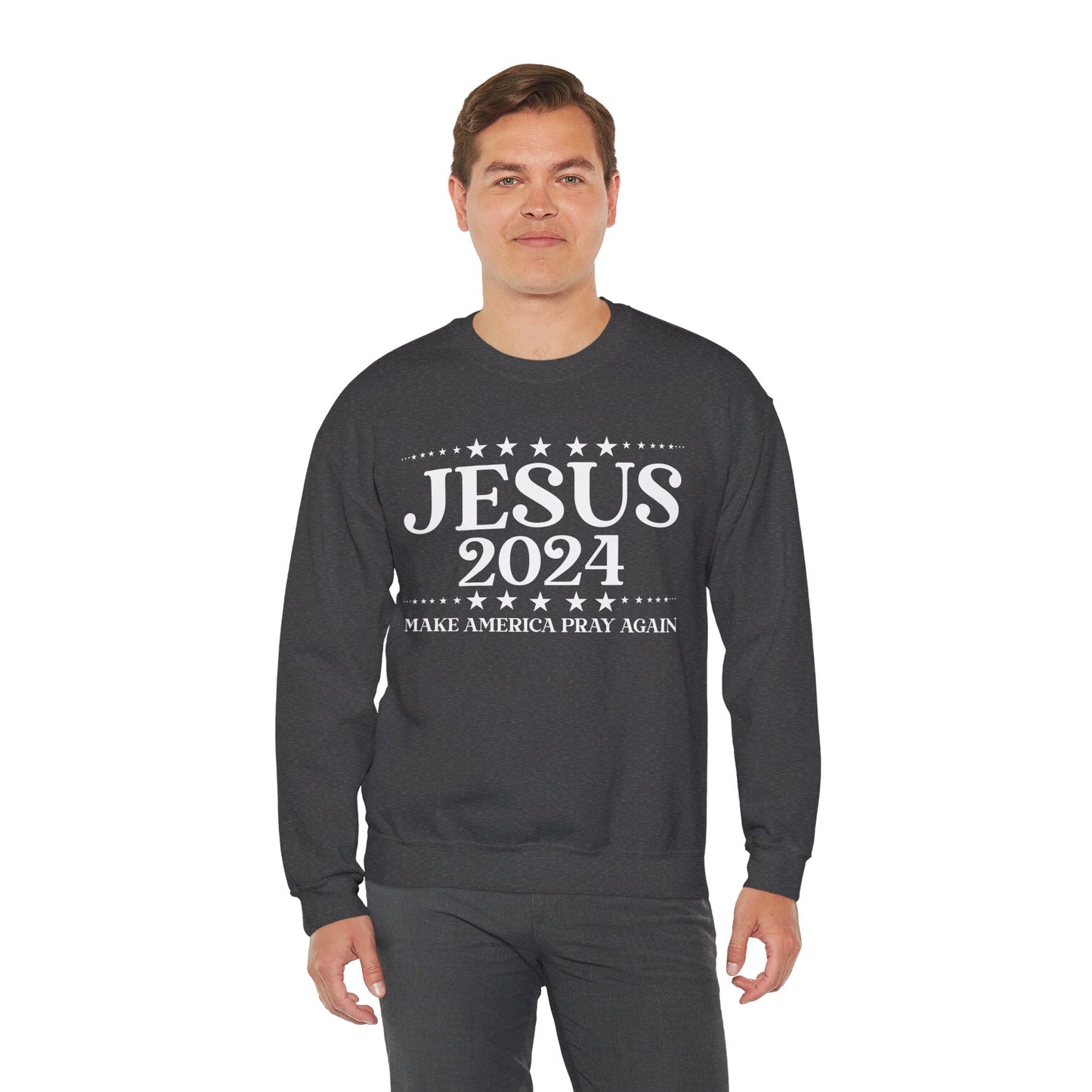 Jesus 2024 Make America Pray Again   Unisex Heavy Blend™ Crewneck Christian Sweatshirt