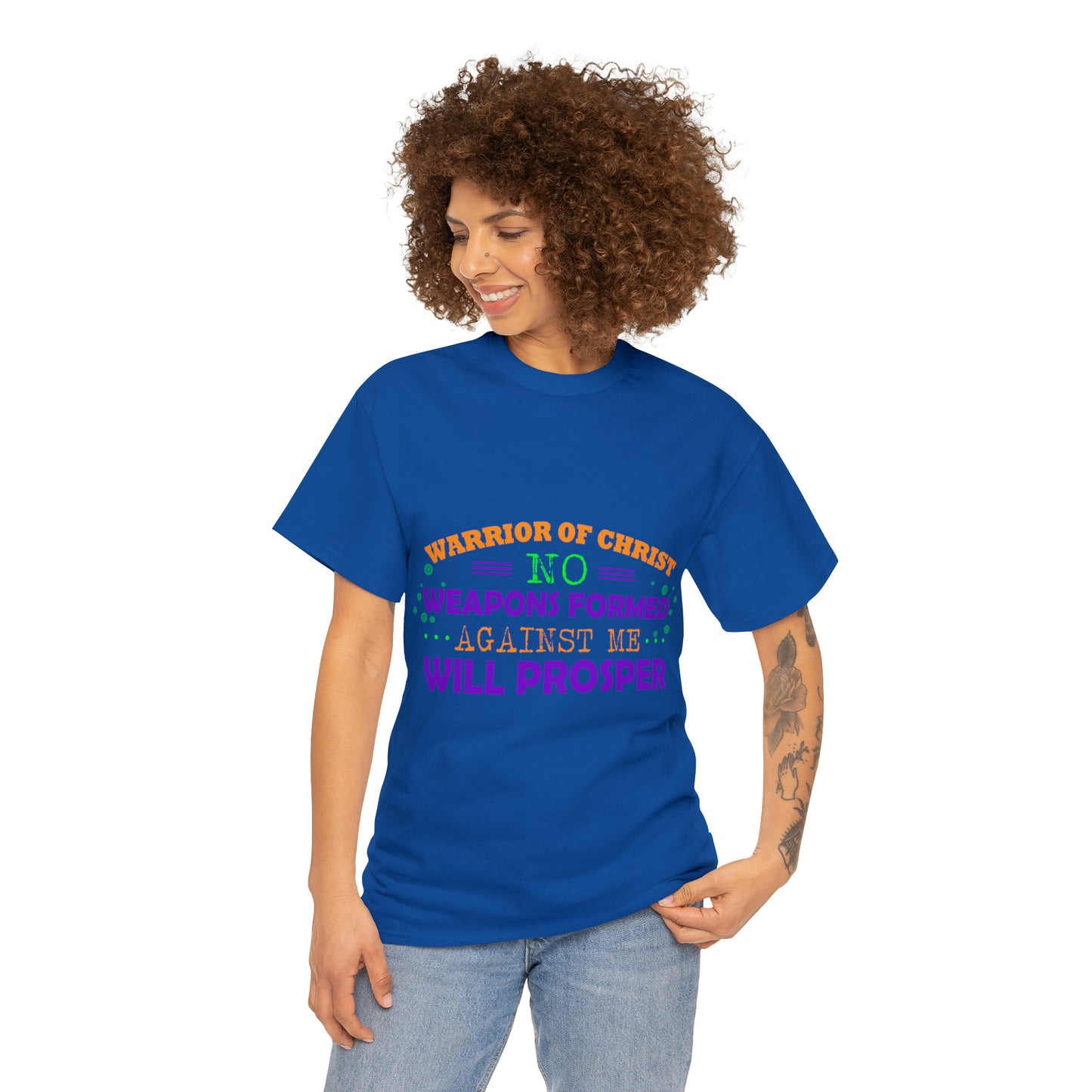 Warrior Of Christ No Weapons Formed Against Me Will Prosper Unisex Heavy Cotton Tee