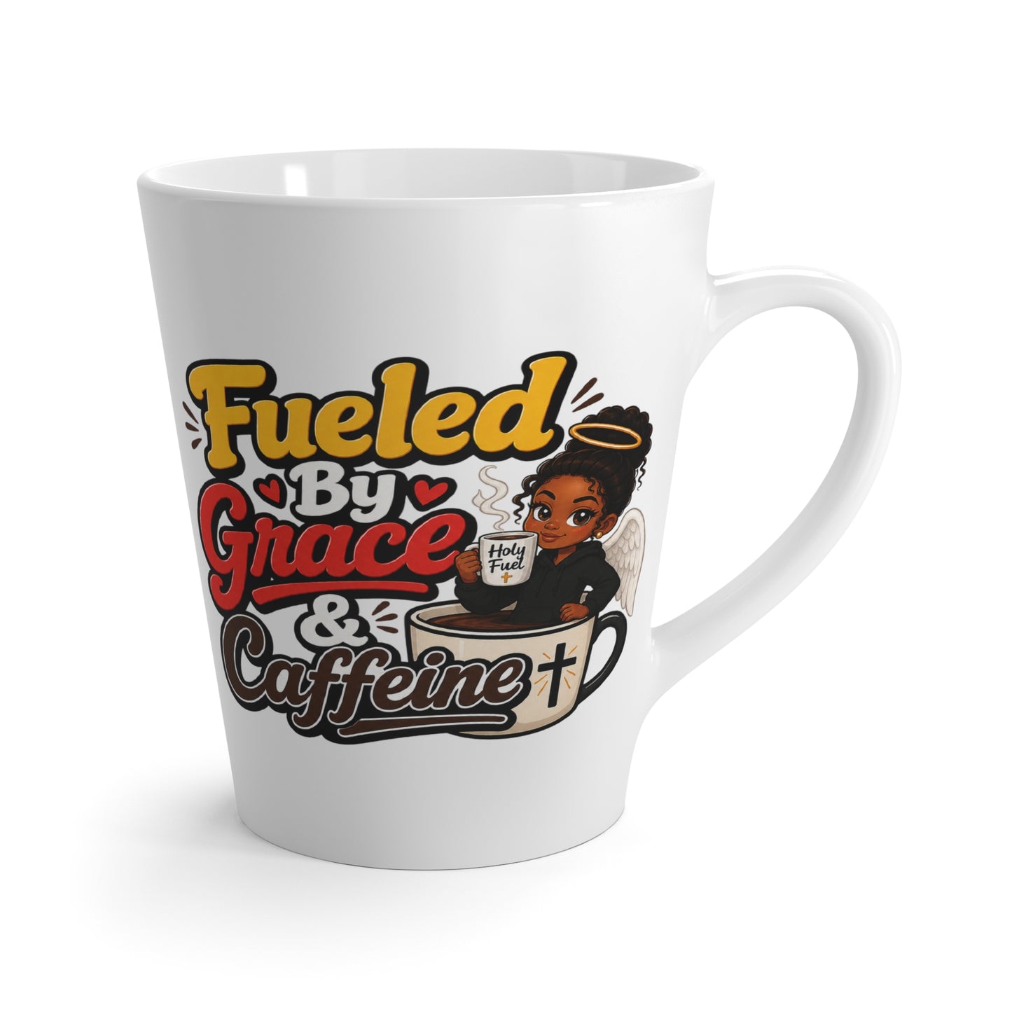 Latte Mug — "Fueled by Grace & Caffeine" Inspirational Coffee Cup