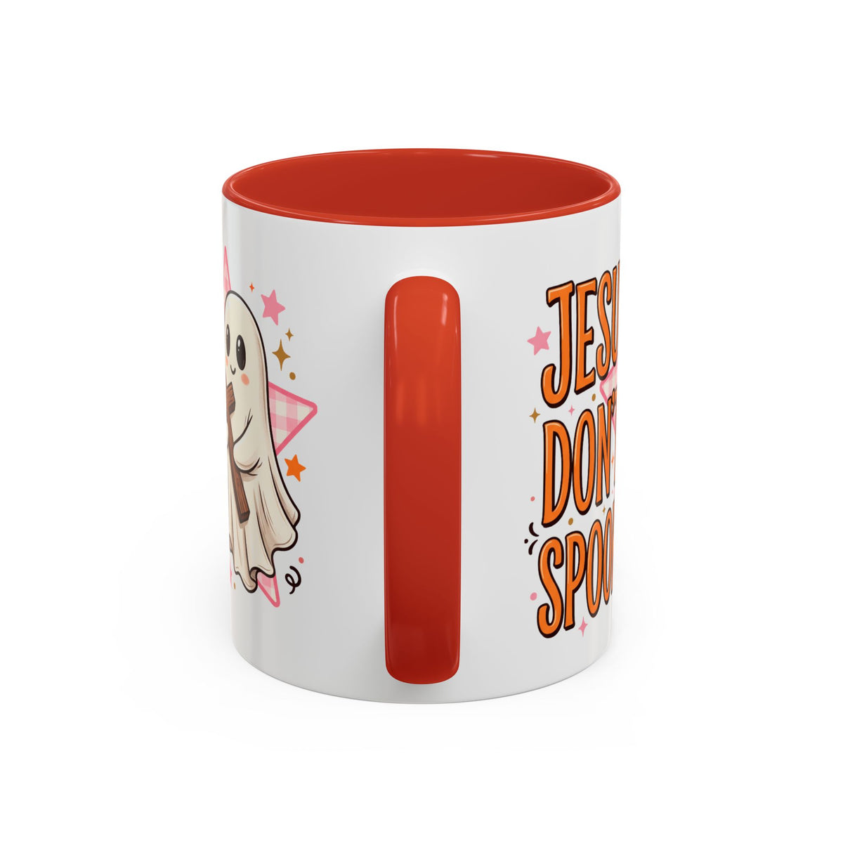 Accent Coffee Mug — "Jesus Don't Spook!" Cute Ghost Christian Coffee Mug (11/15oz)