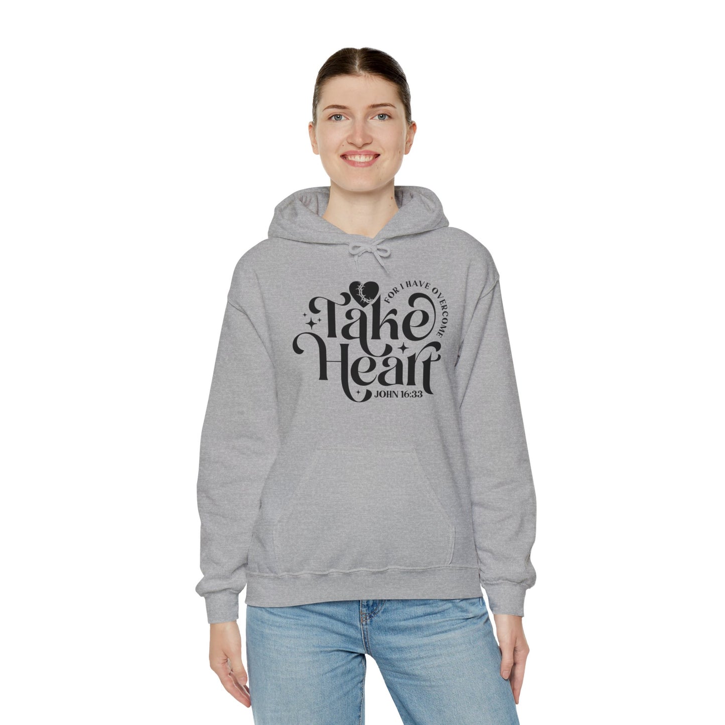 Take Heart For I Have Overcome Unisex Christian Hooded Pullover Sweatshirt