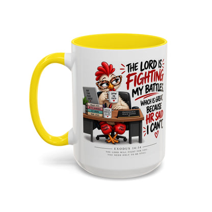 Inspirational Accent Coffee Mug — “The Lord Is Fighting My Battles” Faith Quote (11/15oz)