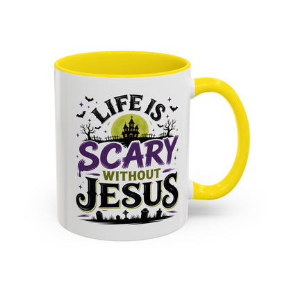 Coffee Mug — “Life Is Scary Without Jesus” Halloween Christian Accent Mug (11/15oz)