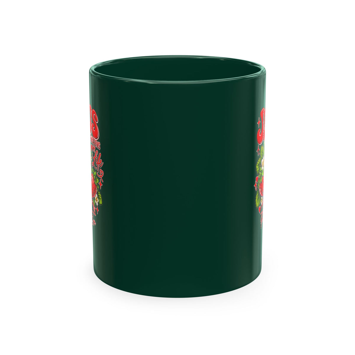 Ceramic Mug — "Jesus Sweetens My Life" Strawberry Faith Coffee Cup