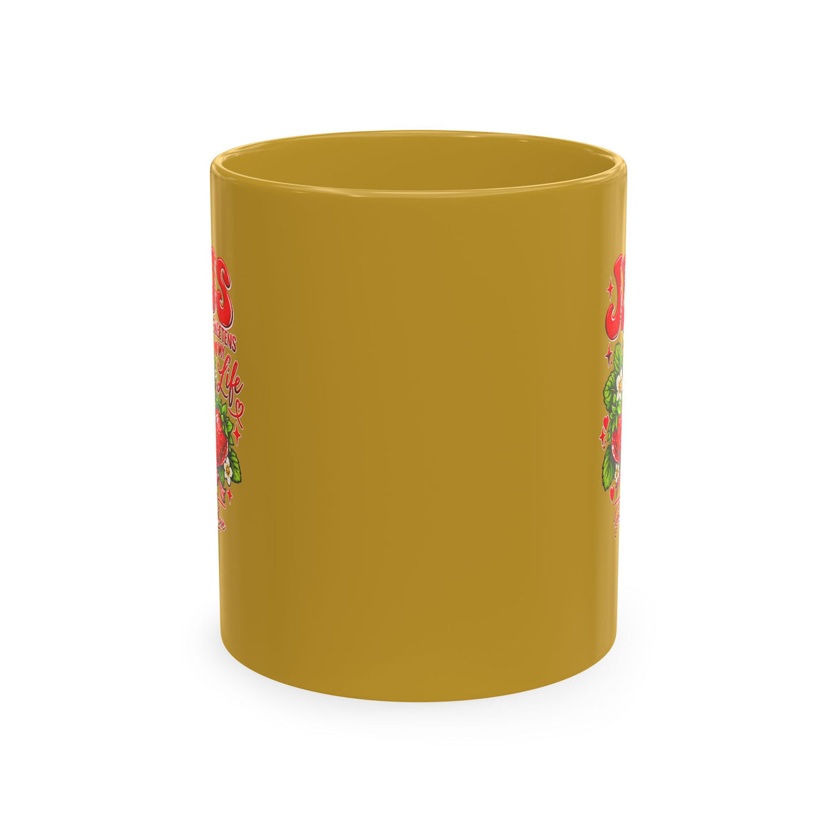 Ceramic Mug — "Jesus Sweetens My Life" Strawberry Faith Coffee Cup