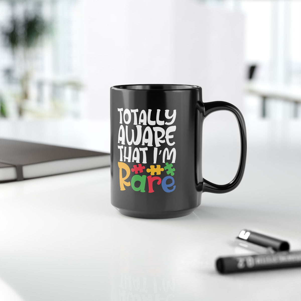 Rare Autism Awareness Black Mug - Fun Colorful Coffee Cup