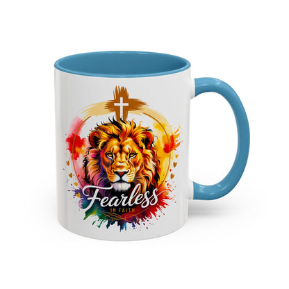 Fearless in Faith Lion Coffee Accent Mug - 11oz & 15oz Inspirational Drinkware