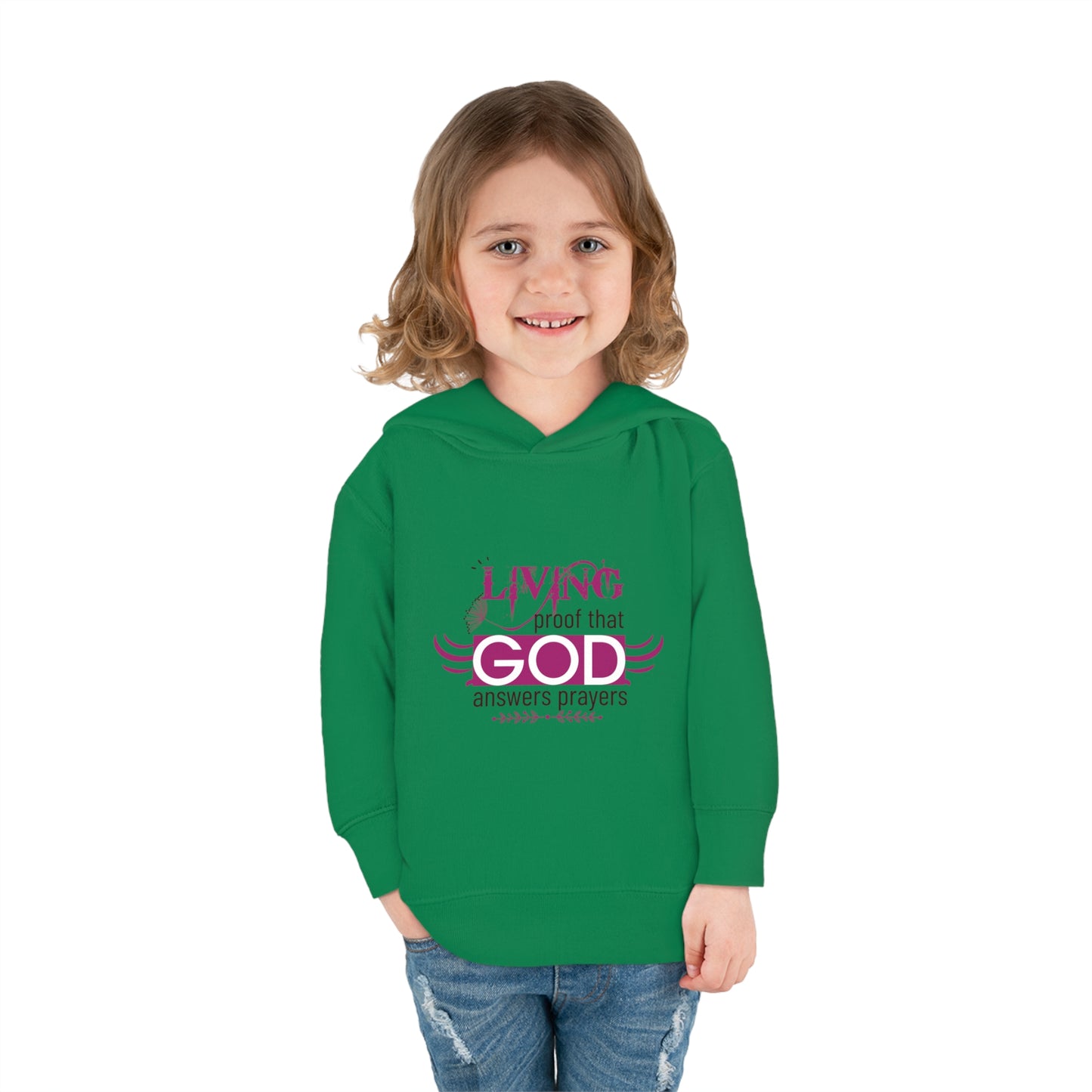 Living Proof That God Answers Prayers Toddler Christian Pullover Fleece Hoodie Printify