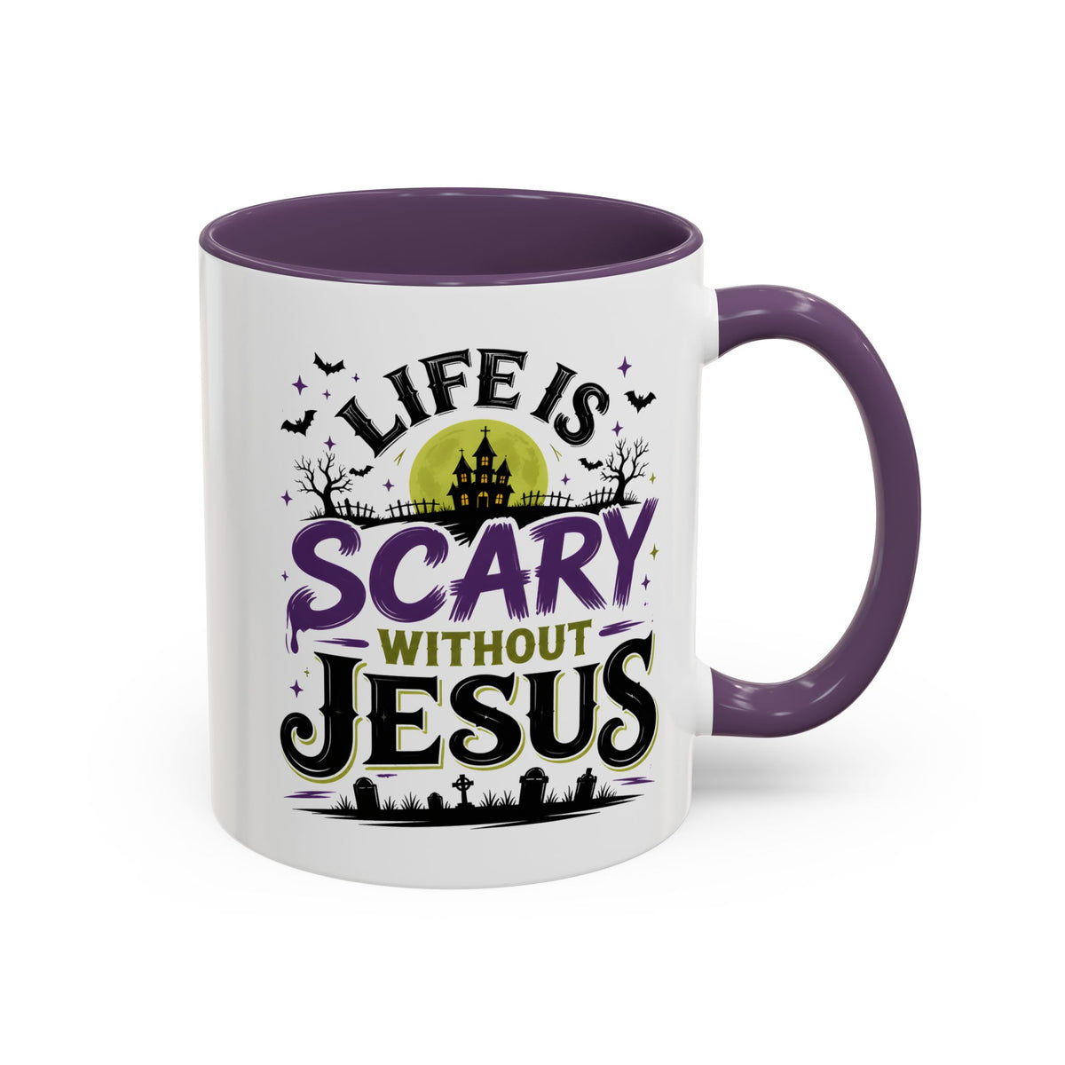 Coffee Mug — “Life Is Scary Without Jesus” Halloween Christian Accent Mug (11/15oz)