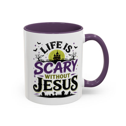 Coffee Mug — “Life Is Scary Without Jesus” Halloween Christian Accent Mug (11/15oz)