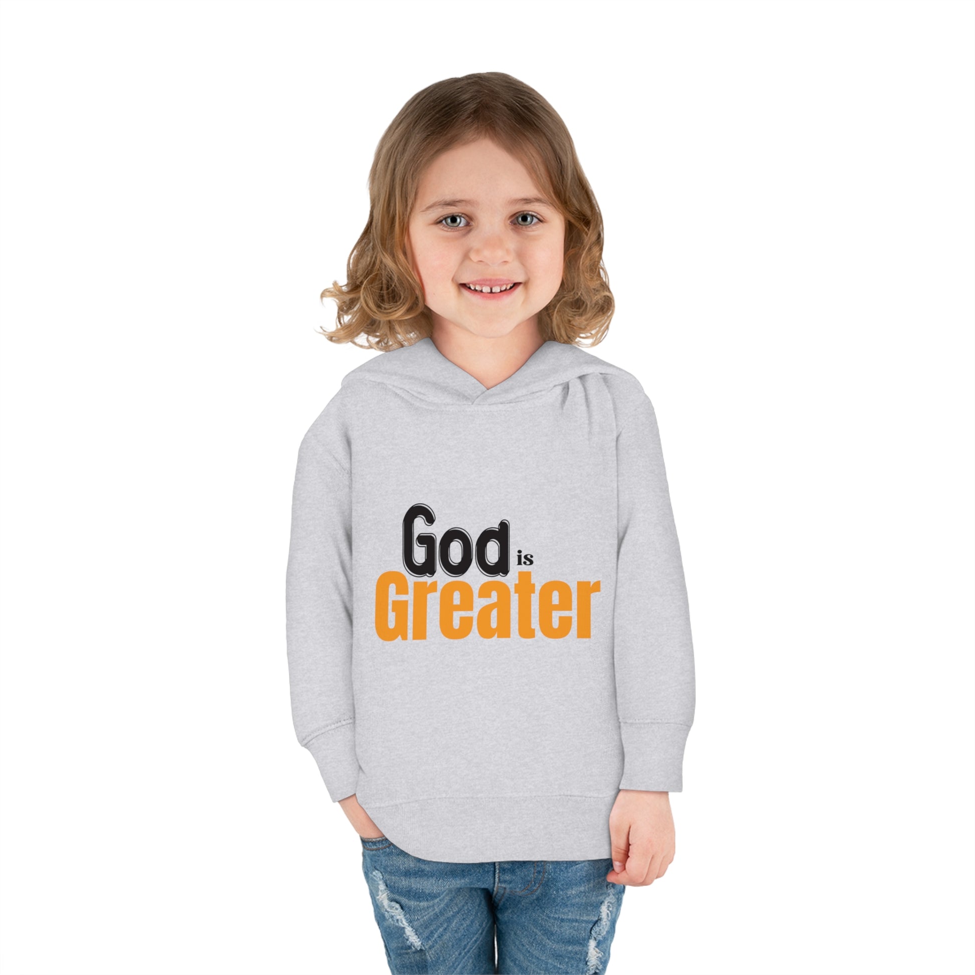 God Is Greater Christian Toddler Pullover Fleece Hoodie Printify