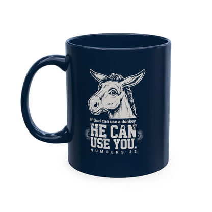 Donkey Wisdom Christian Multicolor Ceramic Mug — "If God Can Use A Donkey, He Can Use You" Faith & Farmhouse Coffee Cup