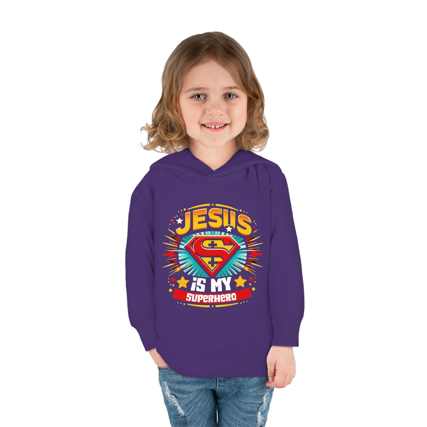 Jesus Is My Superhero Christian Toddler Pullover Fleece Hooded Sweatshirt