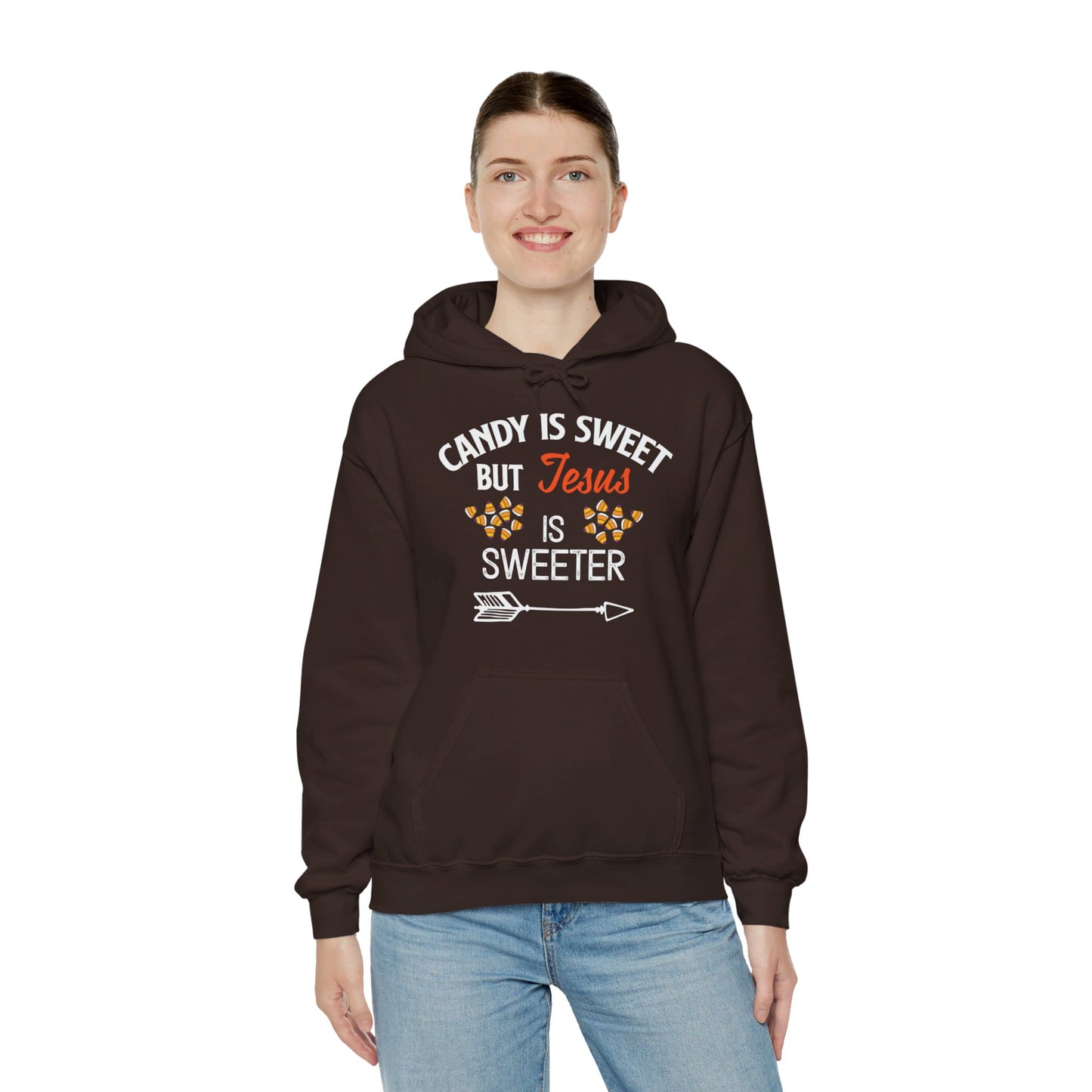 Candy Is Sweet Jesus Is Sweeter Halloween Unisex Christian Pullover Hooded Sweatshirt