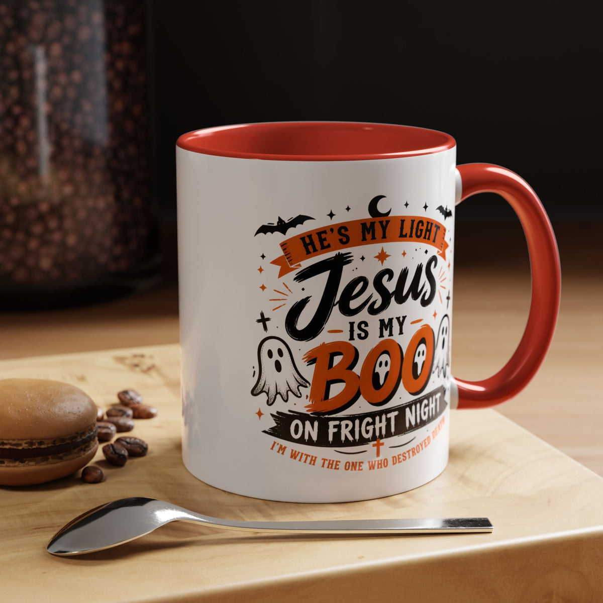 Christian Coffee Mug — "He's My Light, Jesus Is My Boo" Halloween Accent Mug