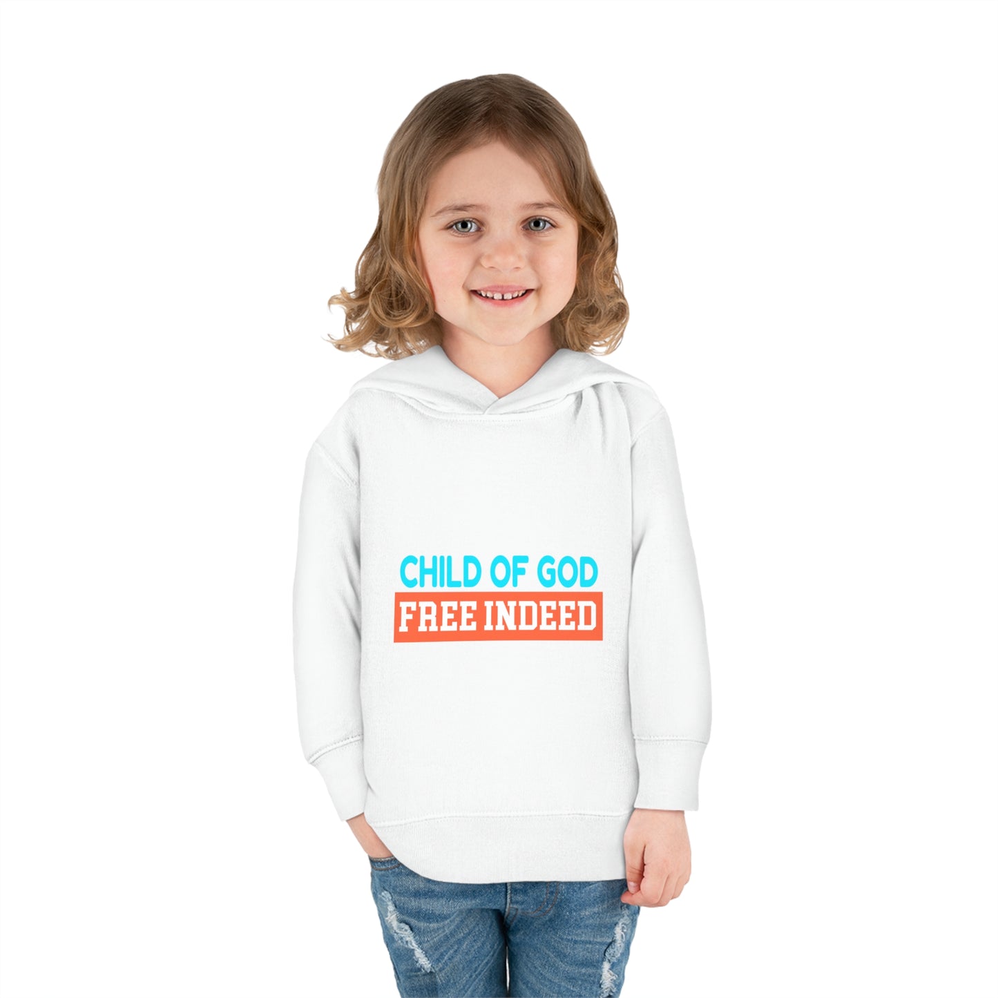 Child Of God Free Indeed Christian Toddler Pullover Fleece Hoodie Printify