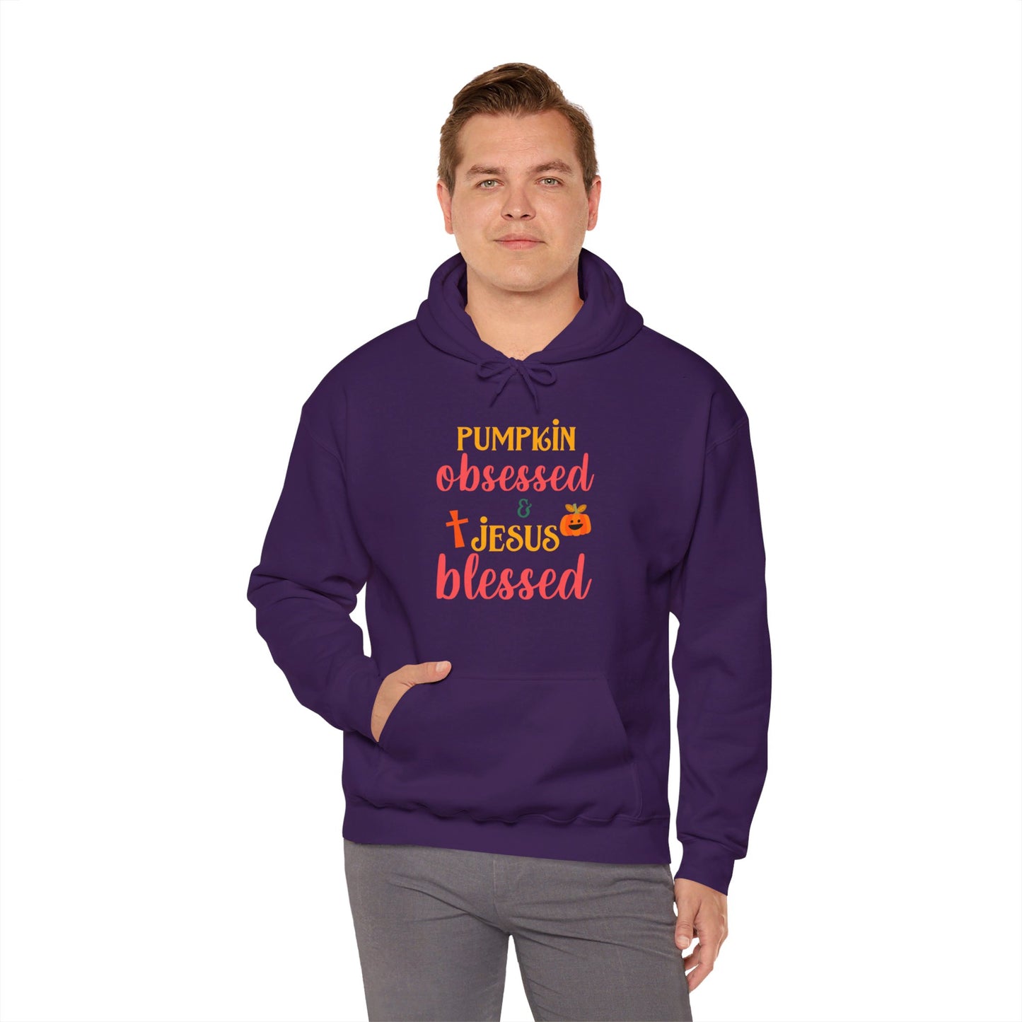 Pumpkin Obsessed And Jesus Blessed Halloween Unisex Christian Pullover Hooded Sweatshirt