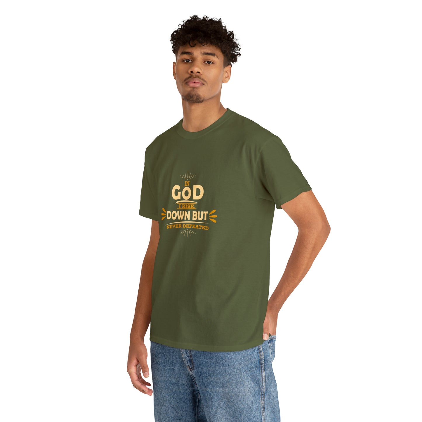 In God I Rise Down But Never Defeated  Unisex Heavy Cotton Tee