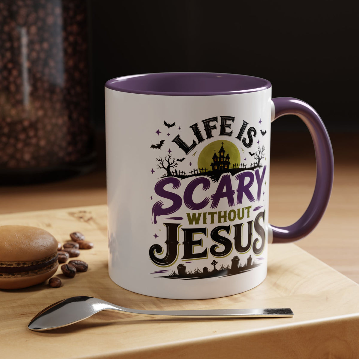 Coffee Mug — “Life Is Scary Without Jesus” Halloween Christian Accent Mug (11/15oz)