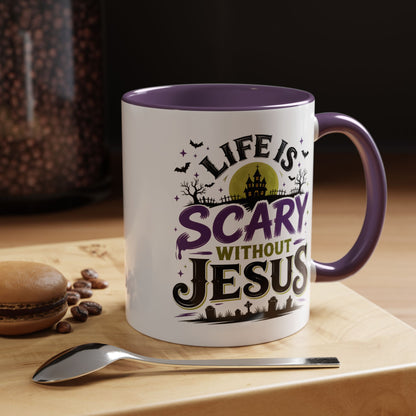 Coffee Mug — “Life Is Scary Without Jesus” Halloween Christian Accent Mug (11/15oz)