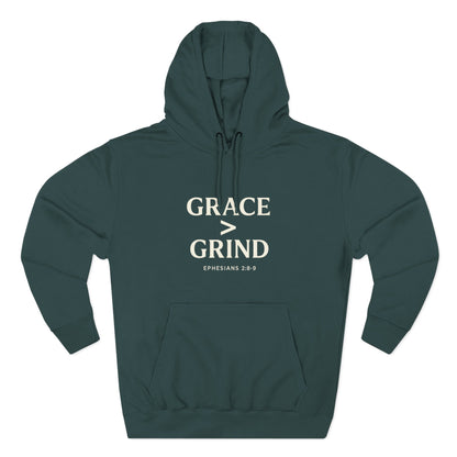 Grace > Grind Unisex Christian Hooded Sweatshirt - Inspirational Fleece Pullover Hoodie for Motivation, Perfect for Gifts, Casual Wear, Fitness, Spirituality - ClaimedbyGodDesigns