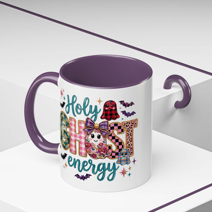 Accent Christian Coffee Mug — "Holy Ghost Energy" Halloween Cute Spooky Ceramic Mug (11/15oz)