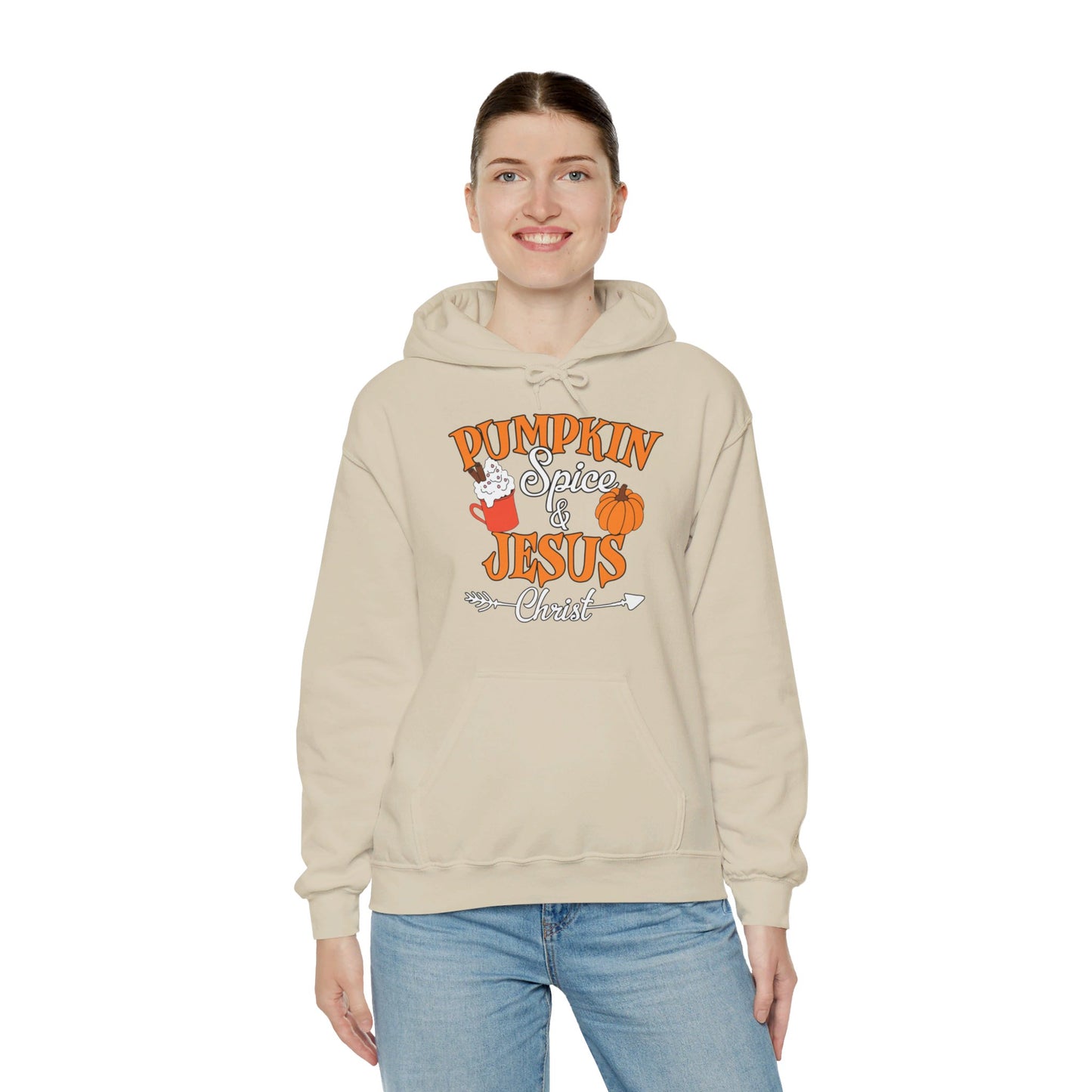 Pumpkin Spice And Jesus Christ Halloween Unisex Christian Pullover Hooded Sweatshirt