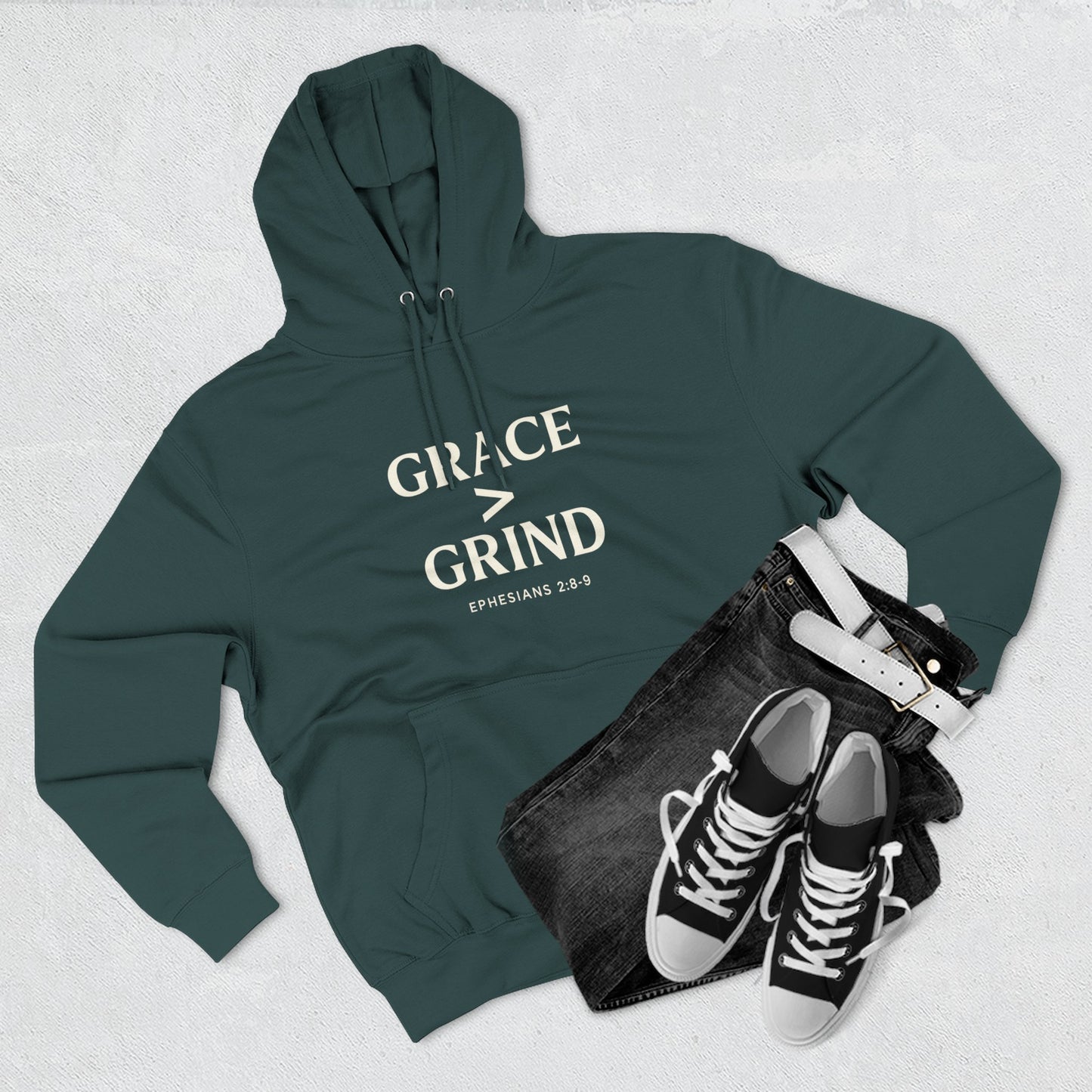 Grace > Grind Unisex Christian Hooded Sweatshirt - Inspirational Fleece Pullover Hoodie for Motivation, Perfect for Gifts, Casual Wear, Fitness, Spirituality - ClaimedbyGodDesigns