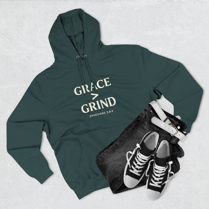Grace > Grind Unisex Christian Hooded Sweatshirt - Inspirational Fleece Pullover Hoodie for Motivation, Perfect for Gifts, Casual Wear, Fitness, Spirituality - ClaimedbyGodDesigns