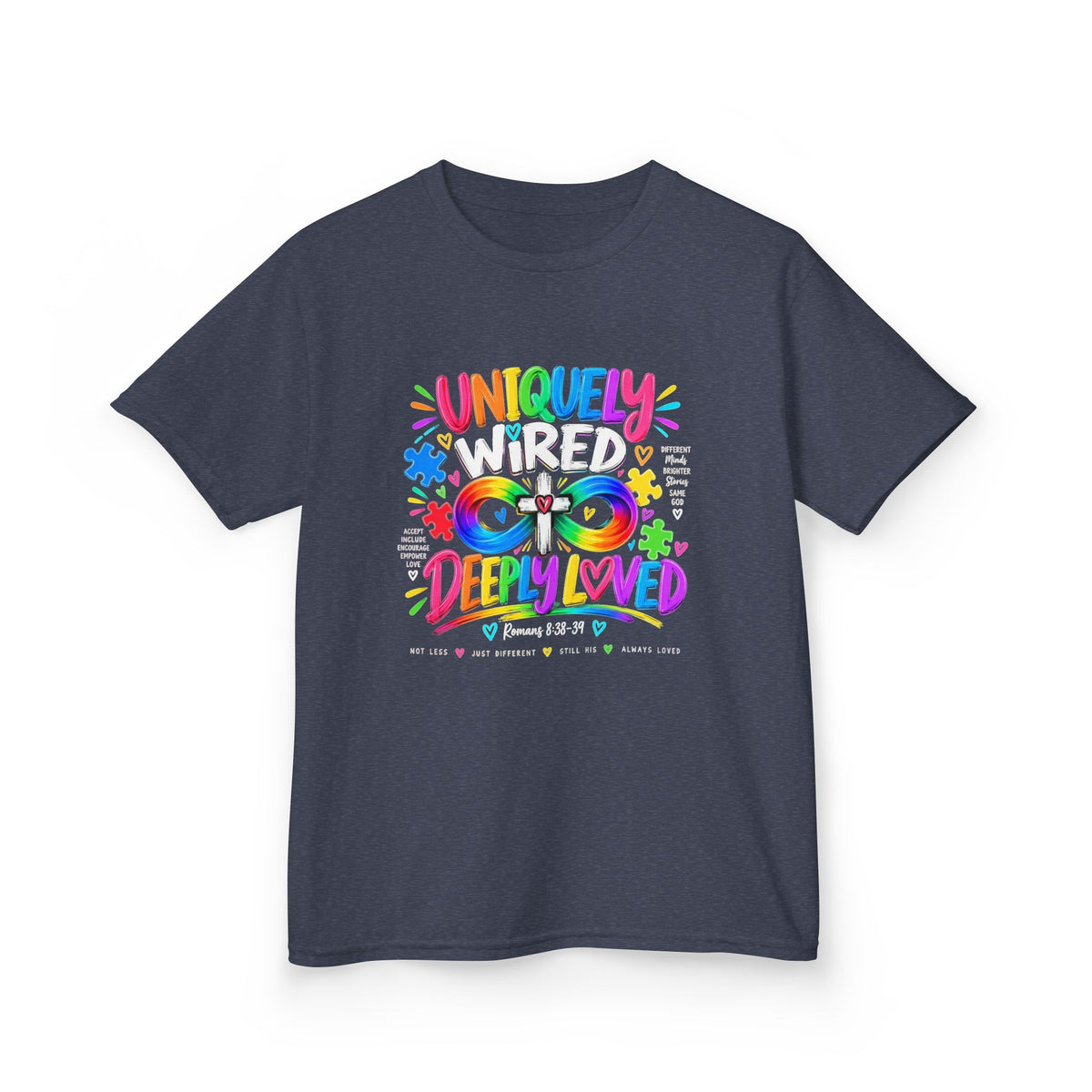 Youth Autism Awareness T-Shirt — "Uniquely Wired, Deeply Loved" Colorful Autism Pride Tee