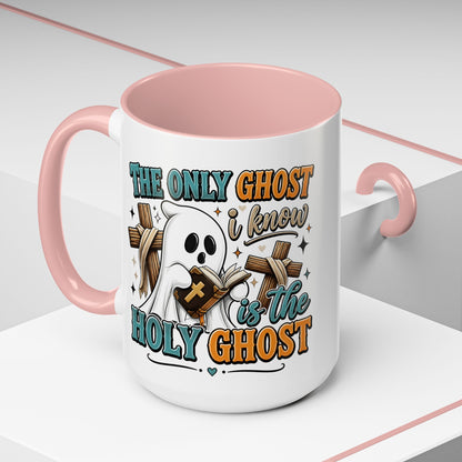 Accent Mug — "The Only Ghost I Know Is the Holy Ghost" Christian Halloween Coffee Cup