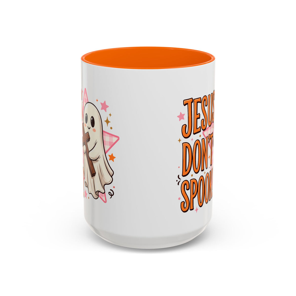 Accent Coffee Mug — "Jesus Don't Spook!" Cute Ghost Christian Coffee Mug (11/15oz)
