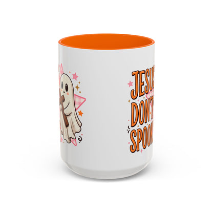 Accent Coffee Mug — "Jesus Don't Spook!" Cute Ghost Christian Coffee Mug (11/15oz)