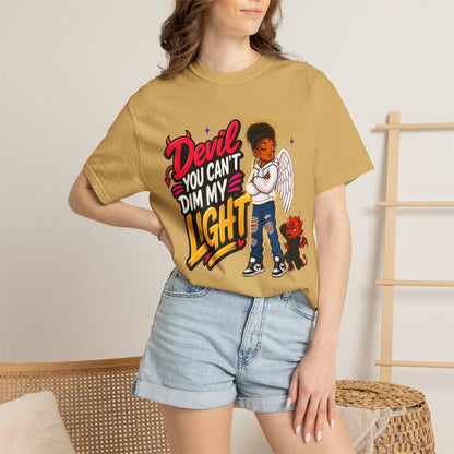 Devil You Can't Dim My Light T-Shirt — Afro Angel Graphic Tee