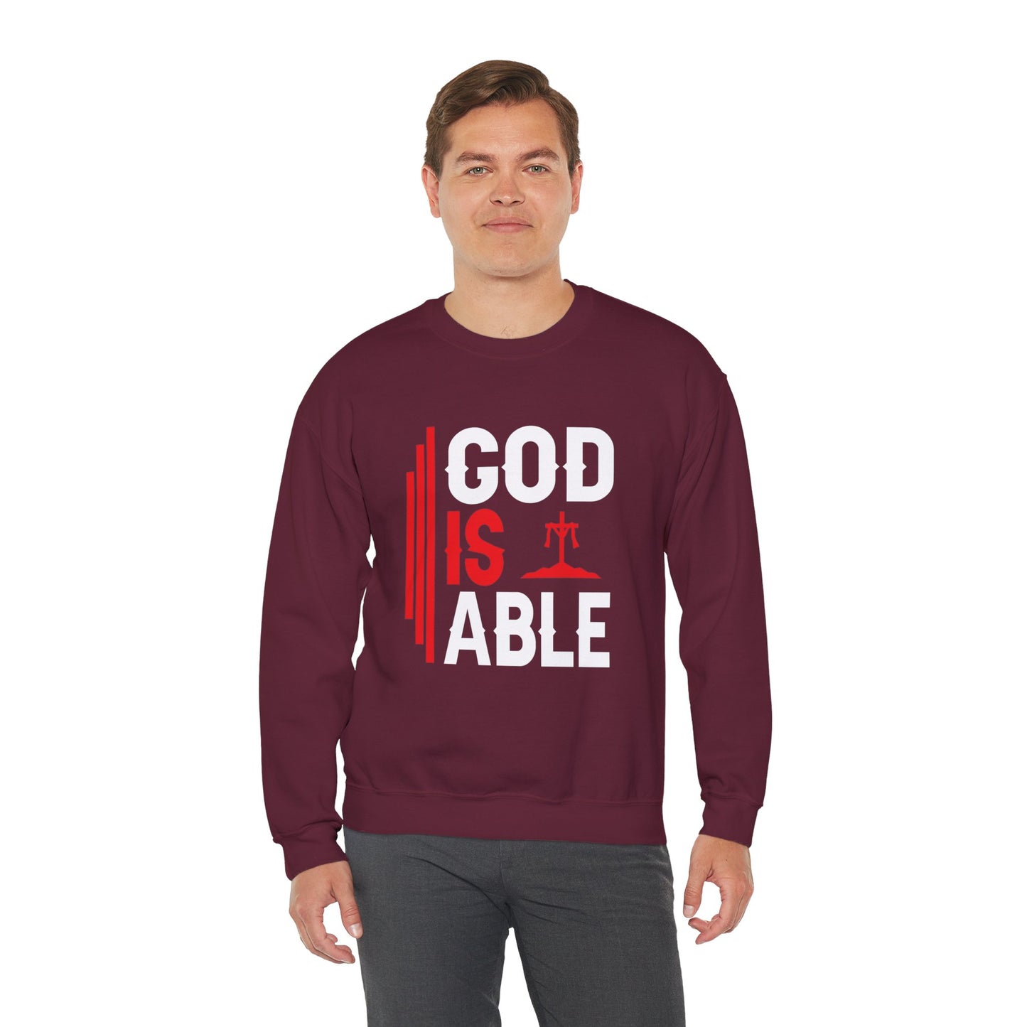 God Is Able  Unisex Heavy Blend™ Crewneck Christian Sweatshirt