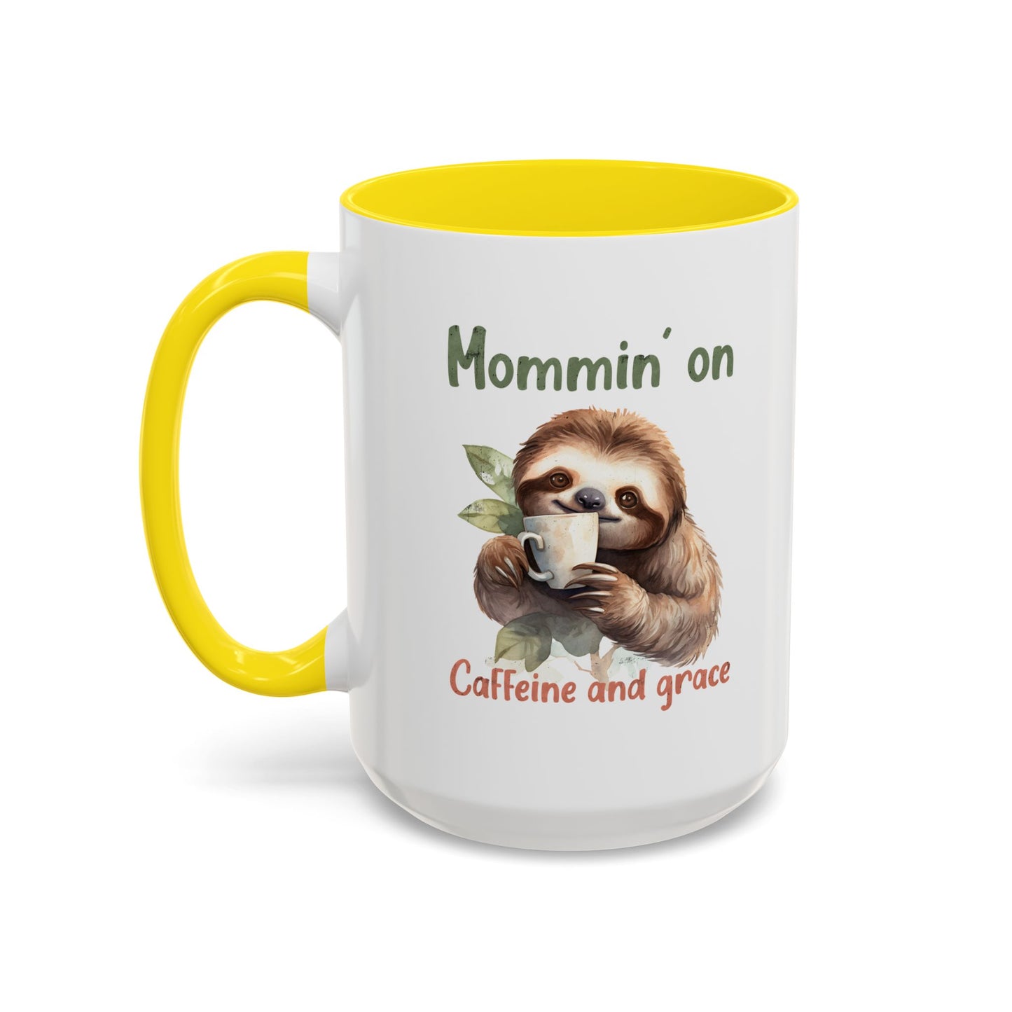 Sloth Mom Coffee Accent Mug - 'Mommin' on Caffeine and Grace' - Cute Gift for Christian Moms